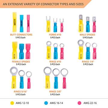 Wirefy Heat Shrink Wire Connectors - Electrical Connectors Kit - Marine Automotive Crimp Terminals -...