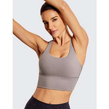 CRZ YOGA Women's Strappy Longline Sports Bras - Wirefree Padded Medium Impact Workout Crop Tank Top Lunar Rock Medium