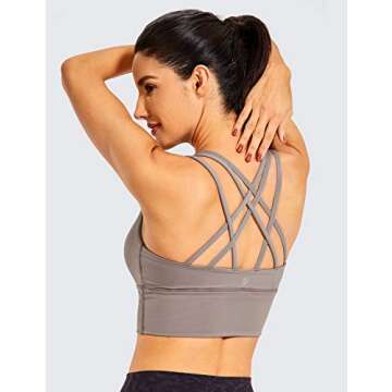 CRZ YOGA Women's Strappy Longline Sports Bras - Wirefree Padded Medium Impact Workout Crop Tank Top Lunar Rock Medium