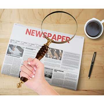 Deconoor 10X Handheld Magnifying Glass Lens, Antique Brass Magnifier, Fine Print Reading, Inspection, Coin & Stamp, Astrologer, Science, Low Sight Elderly, with Wooden Handle, Collectible Décor Gift