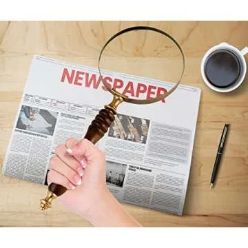 Deconoor 10X Handheld Magnifying Glass Lens, Antique Brass Magnifier, Fine Print Reading, Inspection, Coin & Stamp, Astrologer, Science, Low Sight Elderly, with Wooden Handle, Collectible Décor Gift