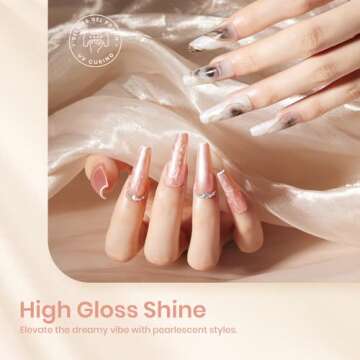 Beetles Pearl Gel Nail Polish, 6 Colors Pastel Pink White Orange Blue Colors Gel Polish Shimmer Mermaid Nail Polish Shell Swirl Thread Effect Glitter Soak Off UV LED Valentine’s Day Gifts for Women