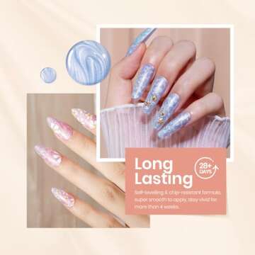 Beetles Pearl Gel Nail Polish, 6 Colors Pastel Pink White Orange Blue Colors Gel Polish Shimmer Mermaid Nail Polish Shell Swirl Thread Effect Glitter Soak Off UV LED Valentine’s Day Gifts for Women