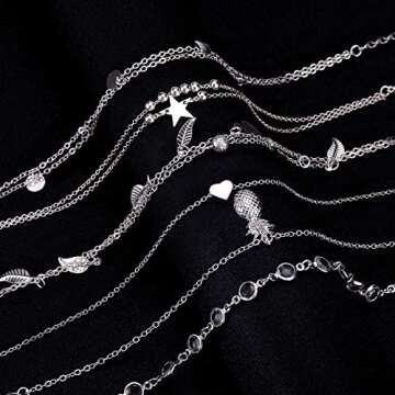 FUNEIA 12Pcs Anklets for Women Silver Gold Ankle Bracelets Set Boho Layered Beach Adjustable Chain Anklet Foot Jewelry (C:6Silver+6Gold)