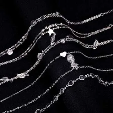 FUNEIA 12Pcs Anklets for Women Silver Gold Ankle Bracelets Set Boho Layered Beach Adjustable Chain Anklet Foot Jewelry (C:6Silver+6Gold)