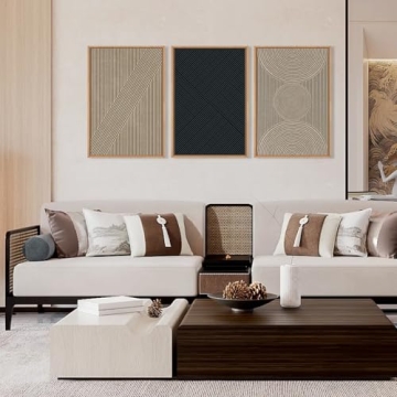 Neutral Minimalist Line Framed Canvas Wall Art Set