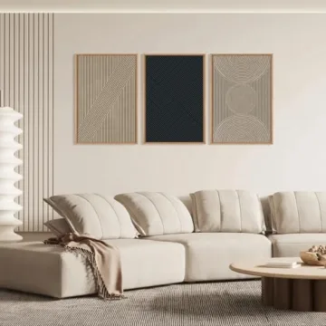 Neutral Minimalist Line Framed Canvas Wall Art Set