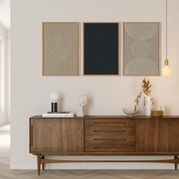 Neutral Minimalist Line Framed Canvas Wall Art Set