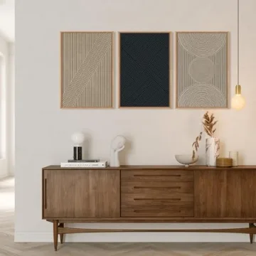 Neutral Minimalist Line Framed Canvas Wall Art Set