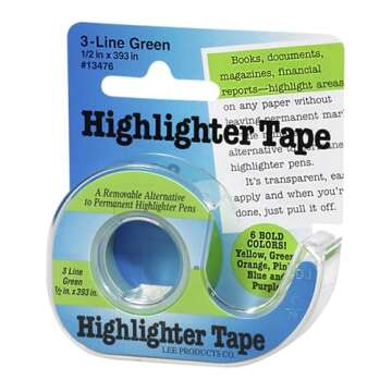 Lee 3-Line Removable Highlighter Tape, 1/2 X 393 Inches with Dispenser, Green