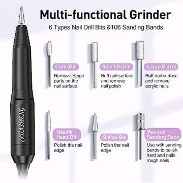 JIASHENG Professional Nail Drill, 20000rpm Electric Nail Drill Machine, Electronic Nail File Drills for Acrylic Nails Gel Nails Manicure Pedicure Tools for Salon Use