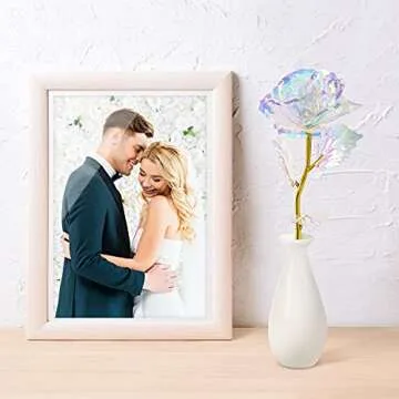 Rainbow Artificial Rose Flower Valentines Day Gifts for Mom with Gold Foil Stem&Ceramic Vase Gifts for Her,Girlfriend, Rose Gifts for Women, Wife, Unique Gifts for Birthday Anniversary Mother's Day