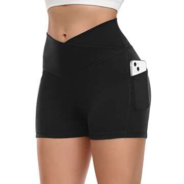 A AGROSTE Women Cross Waist Workout Shorts with Pockets 3" Scrunch Butt Lifting Shorts High Waist Booty Biker Short