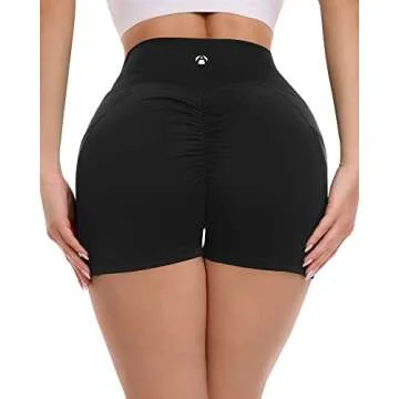 A AGROSTE Women Cross Waist Workout Shorts with Pockets 3" Scrunch Butt Lifting Shorts High Waist Booty Biker Short