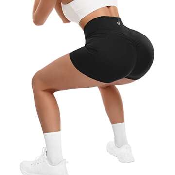 A AGROSTE Women Cross Waist Workout Shorts with Pockets 3" Scrunch Butt Lifting Shorts High Waist Booty Biker Short