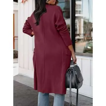 ANRABESS Women's Long Cardigan Sweater 2025 Fall Fashion Casual Oversized Knit Open Front Coatigan Jacket Coat Trendy Outfits Wine Red XX-Large