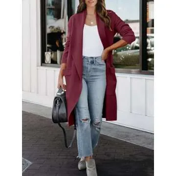 ANRABESS Women's Long Cardigan Sweater 2025 Fall Fashion Casual Oversized Knit Open Front Coatigan Jacket Coat Trendy Outfits Wine Red XX-Large