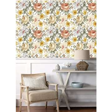 Blooming Wall Multicolor Peony Daisy Peel and Stick Wallpaper Self Adhesive Wall Mural Wall Decor, 14.5 Square Ft/Roll