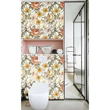 Blooming Wall Multicolor Peony Daisy Peel and Stick Wallpaper Self Adhesive Wall Mural Wall Decor, 14.5 Square Ft/Roll