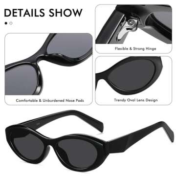 milramtob Trendy Oval Sunglasses for Women Retro Small Cat Eye Glasses 90s Shades