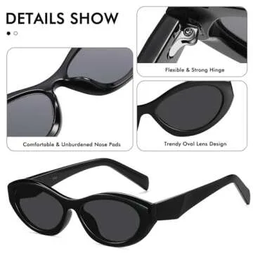 milramtob Trendy Oval Sunglasses for Women Retro Small Cat Eye Glasses 90s Shades