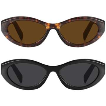 milramtob Trendy Oval Sunglasses for Women Retro Small Cat Eye Glasses 90s Shades