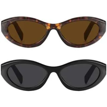 milramtob Trendy Oval Sunglasses for Women Retro Small Cat Eye Glasses 90s Shades