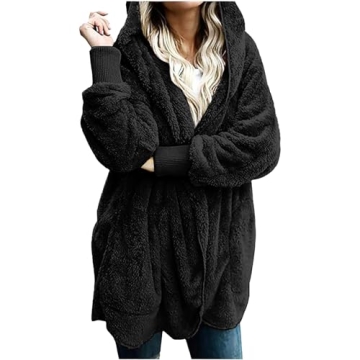 Droeadgor Fleece Jackets for Women: Warm Oversized Fuzzy Winter Coat with Hood