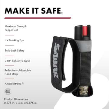 SABRE Runner Pepper Gel, Maximum Police Strength OC Pepper Spray Gel, Reflective Hand Strap for Easy Carry & Quick Access, Secure & Easy to Use Safety, Optional Clip-On Alarm & LED Armband, 0.67 fl oz