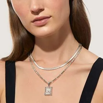 KissYan Layered Silver Initial Necklaces Set for Womens, 14K White Gold Plated Letter M Pendant Neck...