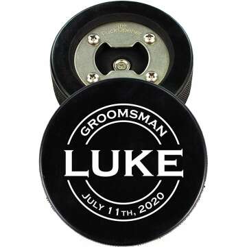 Custom Wedding Hockey Puck Bottle Opener Gift