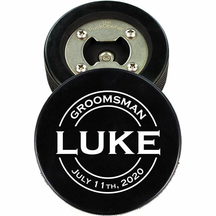 Custom Wedding Hockey Puck Bottle Opener Gift