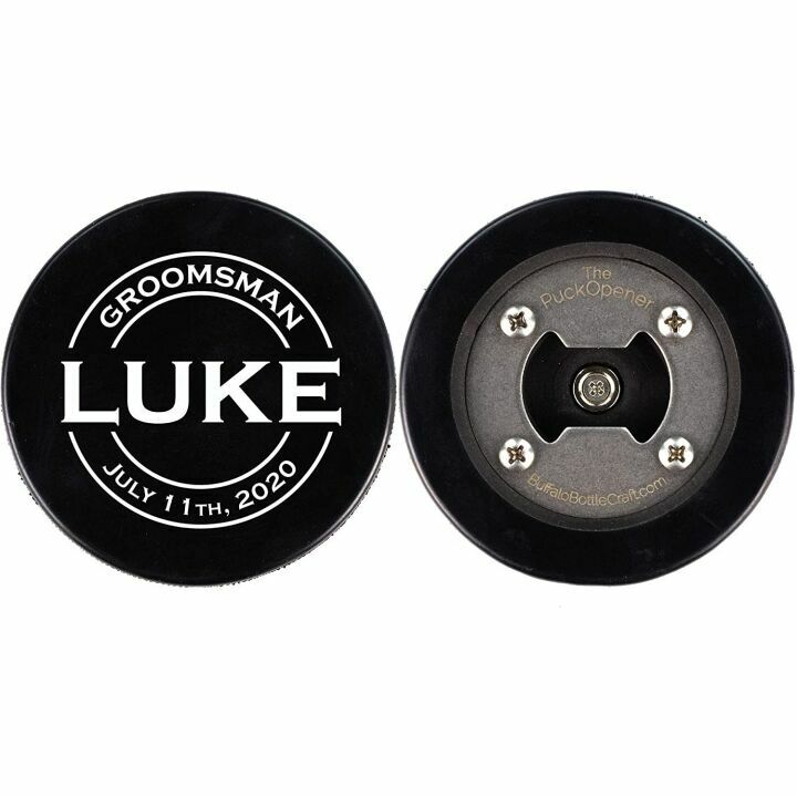 Custom Wedding Hockey Puck Bottle Opener Gift