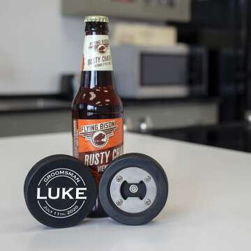 Custom Wedding Hockey Puck Bottle Opener Gift