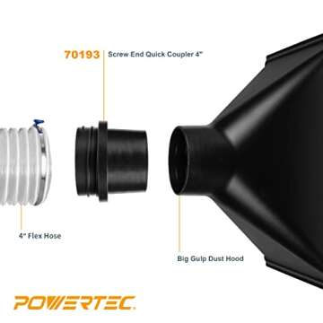 POWERTEC 70193 Screw End Quick Coupler for 4” Hose – Left-Hand Threaded Adapter