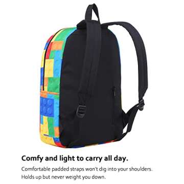 HotStyle TRENDYMAX School Backpack for Boys, Durable Elementary Bookbag Cute for Kids, Colorful Blocks