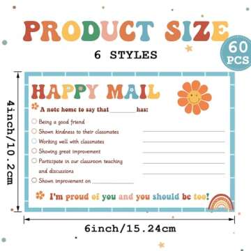 60 Pcs Retro Groovy Happy Mail Teacher Notes to Parents Classroom Good Behavior Incentive Motivation...