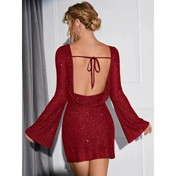 EYNMIN Sparkly Sequin Backless Dress For Party Nights
