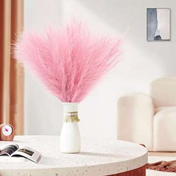 ADJSYDD Faux Pampas Grass Decor Bouquet - 7 Stems 23" Tall Fluffy Artificial Fake Flowers for Boho Wedding Home Rustic Farmhouse Office Table Decor Floor Vase Filler (Pink)