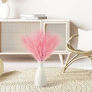 ADJSYDD Faux Pampas Grass Decor Bouquet - 7 Stems 23" Tall Fluffy Artificial Fake Flowers for Boho Wedding Home Rustic Farmhouse Office Table Decor Floor Vase Filler (Pink)