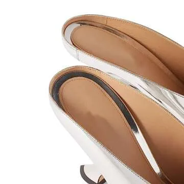 Arqa Metallic Leather Heeled Mules for Women Pointed Toe Wedge Heel Slide Sandals Slip-on Mule Heels Silver Size 8.5