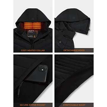 ORORO Women's Heated 800-Fill Down Jacket with Battery, Lightweight Heated Down Coat (Charger Not Included) (Black, 2XL)