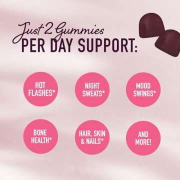 Menopause Support Gummies | Hormone Balance Relief for Hot Flashes, Night Sweats, Mood Swings, & Bloating | with Phytoestrogen Soy Extract, Vitamin D3, PABA, Biotin | Vegetarian, Gluten-Free | 60ct.