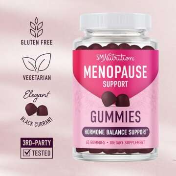 Menopause Support Gummies | Hormone Balance Relief for Hot Flashes, Night Sweats, Mood Swings, & Bloating | with Phytoestrogen Soy Extract, Vitamin D3, PABA, Biotin | Vegetarian, Gluten-Free | 60ct.