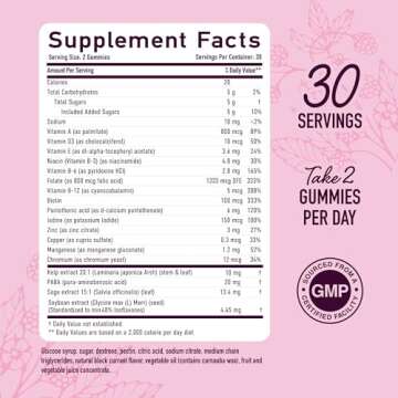Menopause Support Gummies | Hormone Balance Relief for Hot Flashes, Night Sweats, Mood Swings, & Bloating | with Phytoestrogen Soy Extract, Vitamin D3, PABA, Biotin | Vegetarian, Gluten-Free | 60ct.