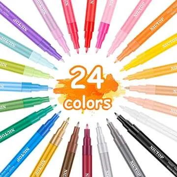 Acrylic Paint Pens for Rock Painting, 24 Classic Colors Paint Markers for Stone, Ceramic, Easter Basket Christmas Stocking Stuffers Pumpkin Painting Decorating Kit, Craft Art Supplies, Fine Tip