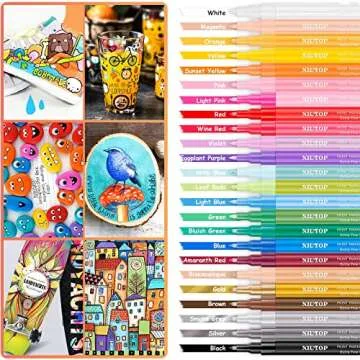 Acrylic Paint Pens for Rock Painting, 24 Classic Colors Paint Markers for Stone, Ceramic, Easter Basket Christmas Stocking Stuffers Pumpkin Painting Decorating Kit, Craft Art Supplies, Fine Tip
