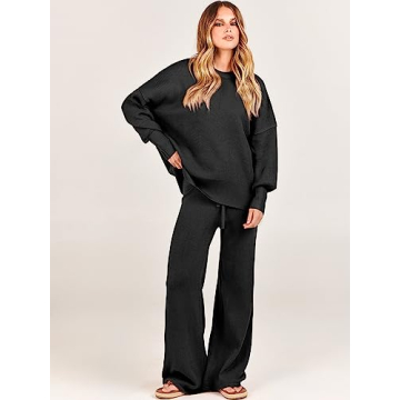 ANRABESS Women Oversized Sweater Wide Leg Pants Lounge Set