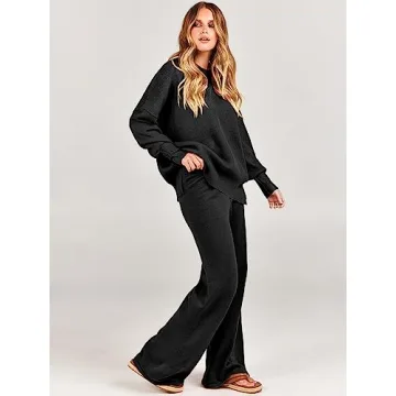 ANRABESS Women Oversized Sweater Wide Leg Pants Lounge Set