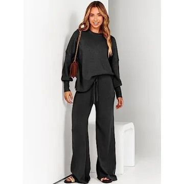ANRABESS Women Oversized Sweater Wide Leg Pants Lounge Set